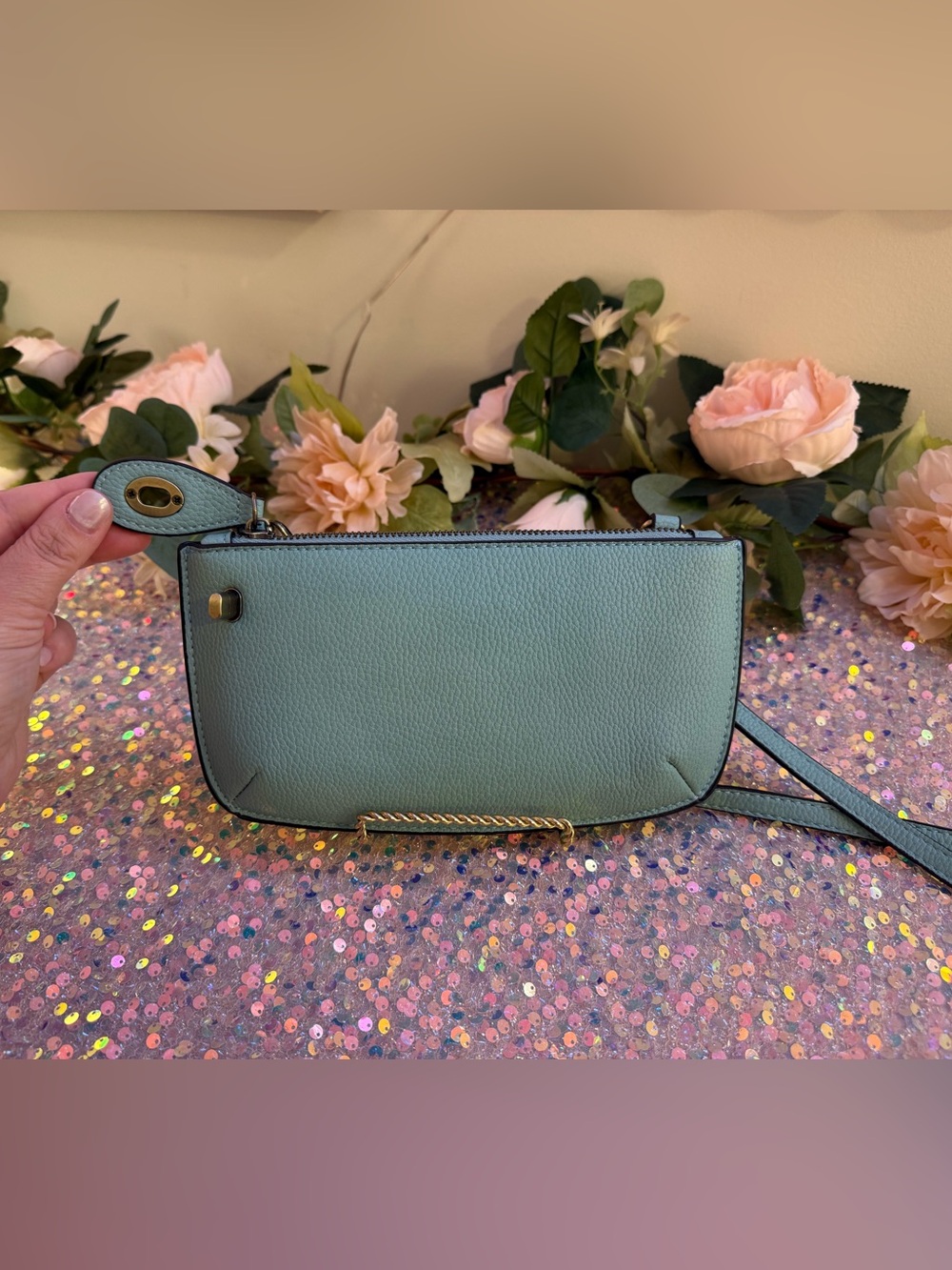 Women's Crossbody/Wristlet/Clutch Bag - Teal Blue Leatherette - Like New - Picture 6 of 10